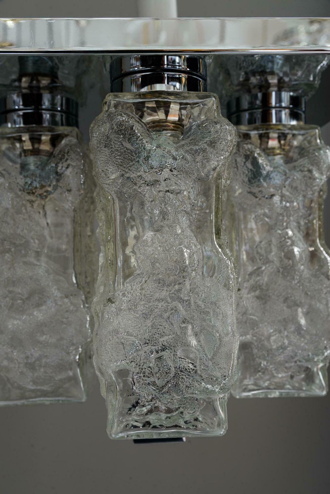 Petite Square Nickel Plated Ice Glass Flush Mount By Hillebrand, Germany, 1970s photo furniture