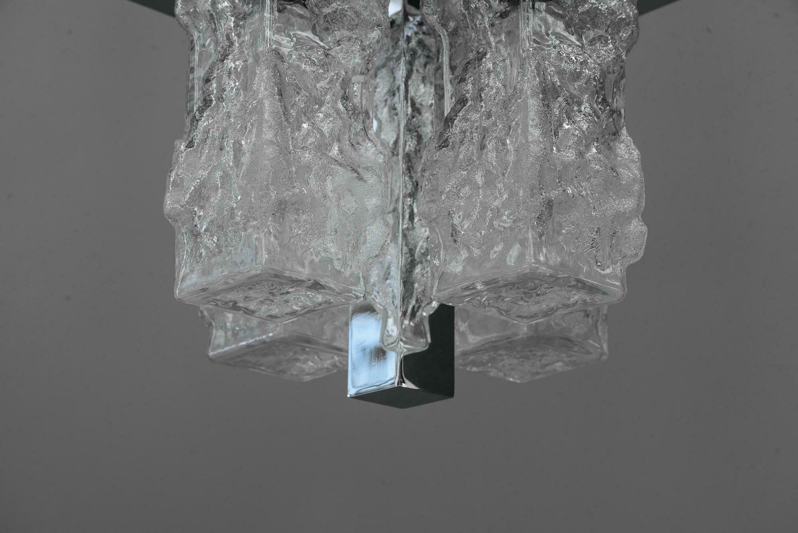 photo buy Petite Square Nickel Plated Ice Glass Flush Mount By Hillebrand, Germany, 1970s