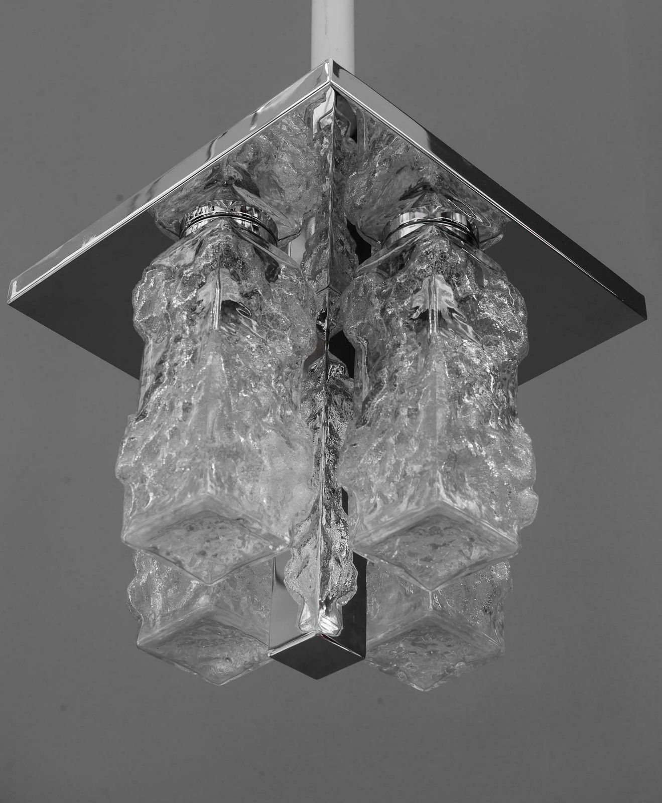 photo vintage Petite Square Nickel Plated Ice Glass Flush Mount By Hillebrand, Germany, 1970s