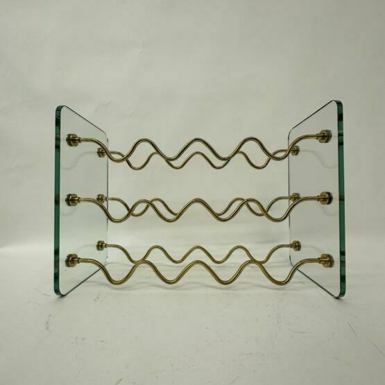 French Wine Rack In Glass And Brass By David Lange, 1970s photo for sale