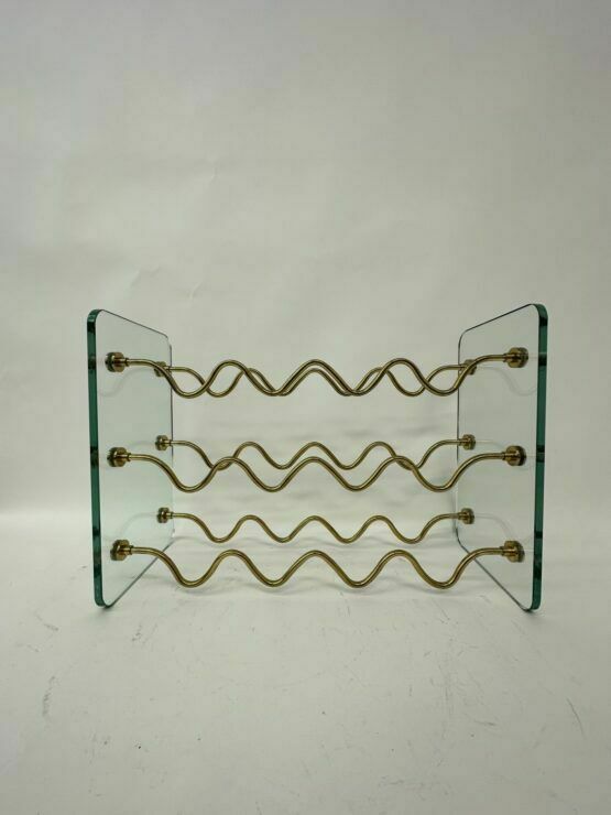 French Wine Rack In Glass And Brass By David Lange, 1970s photo vintage