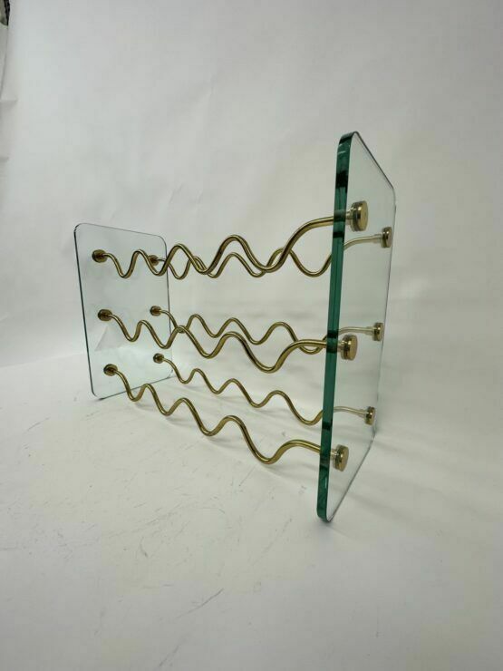 400.0 French Wine Rack In Glass And Brass By David Lange, 1970s photo