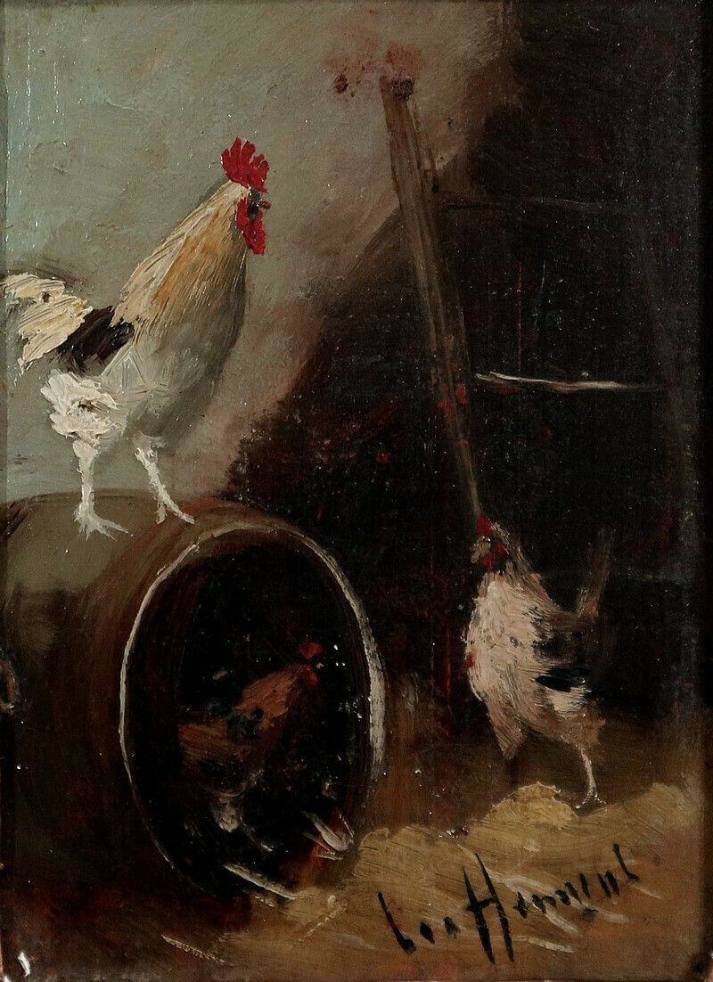 Painting "Le Poulailler", French School Of The 19th Century photo Art