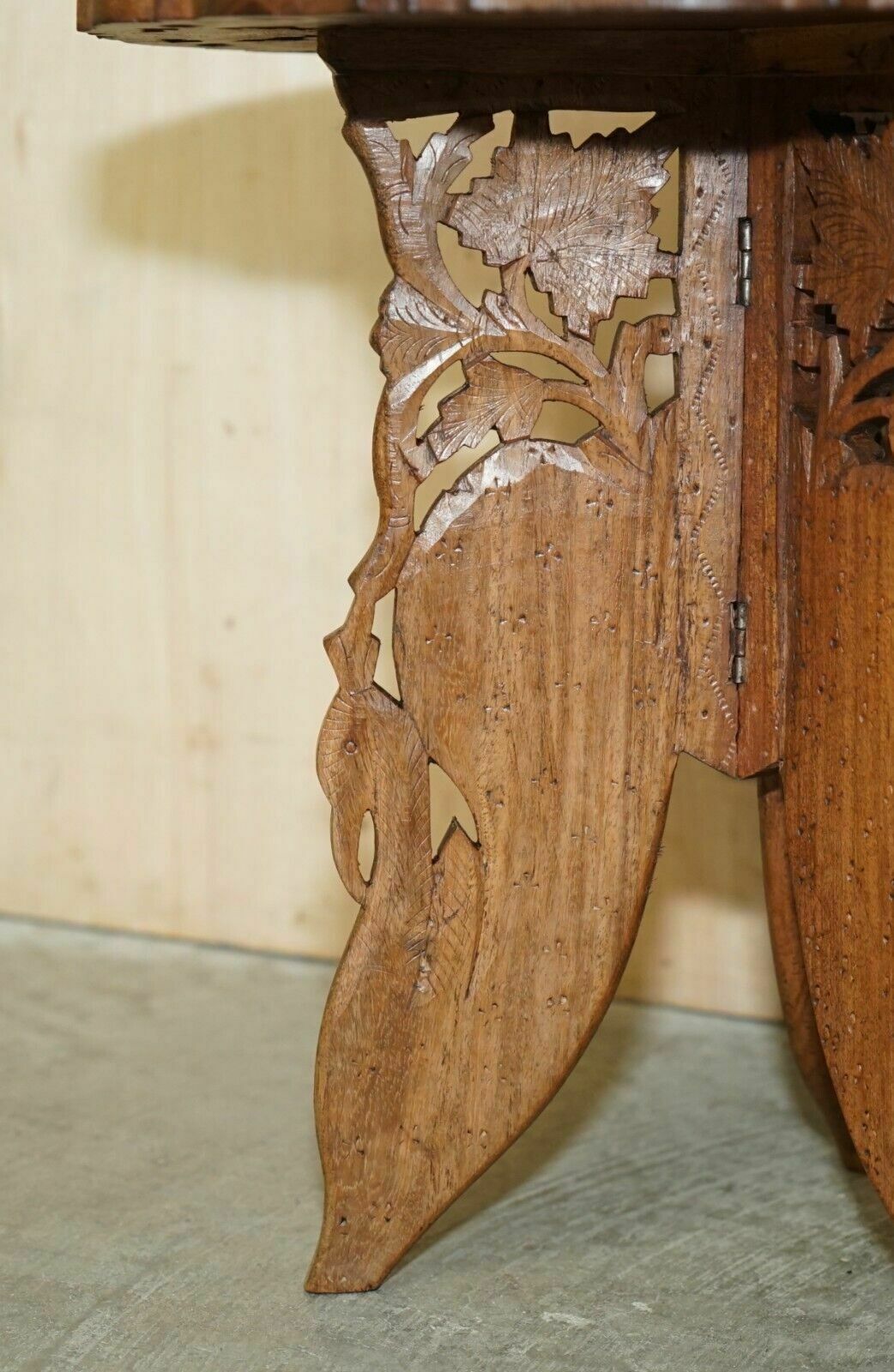 photo for sale Liberty's Carved Burmese Antique Octagonal Side End Wine Folding Table Liberty
