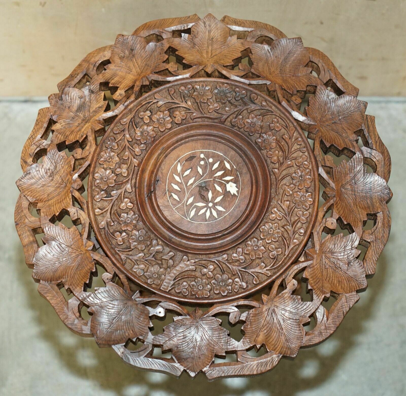 650.0 Liberty's Carved Burmese Antique Octagonal Side End Wine Folding Table Liberty photo