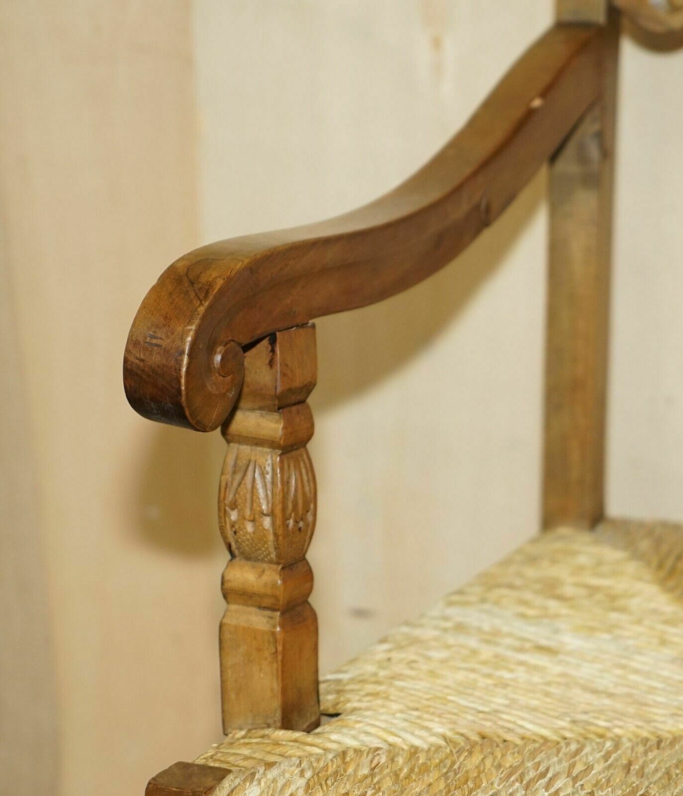 Eight Fine Walnut Circa 1900 Ornately Hand Carved Dutch Rush Seat Dining Chairs photo buy