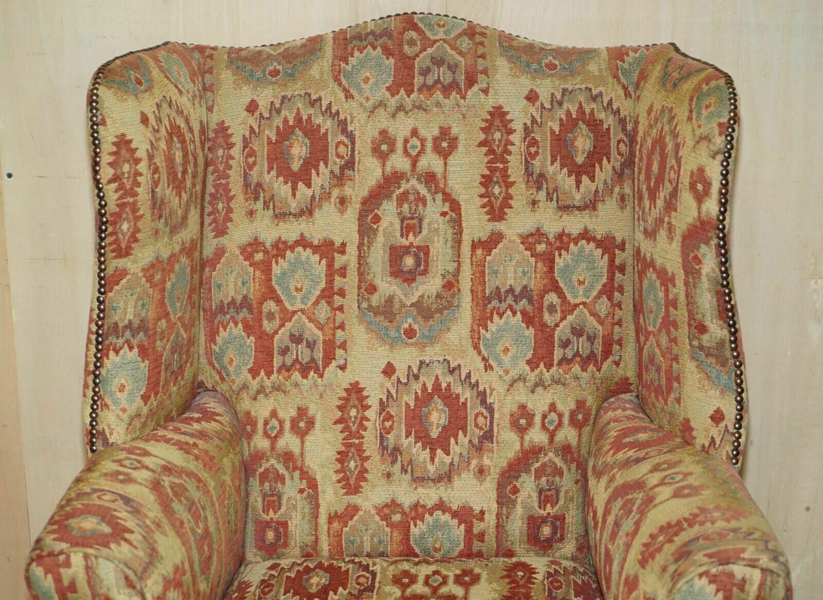Pair Of Lovely George III Style Wingback Armchairs With Kilim Pattern Uphosltery photo Furniture