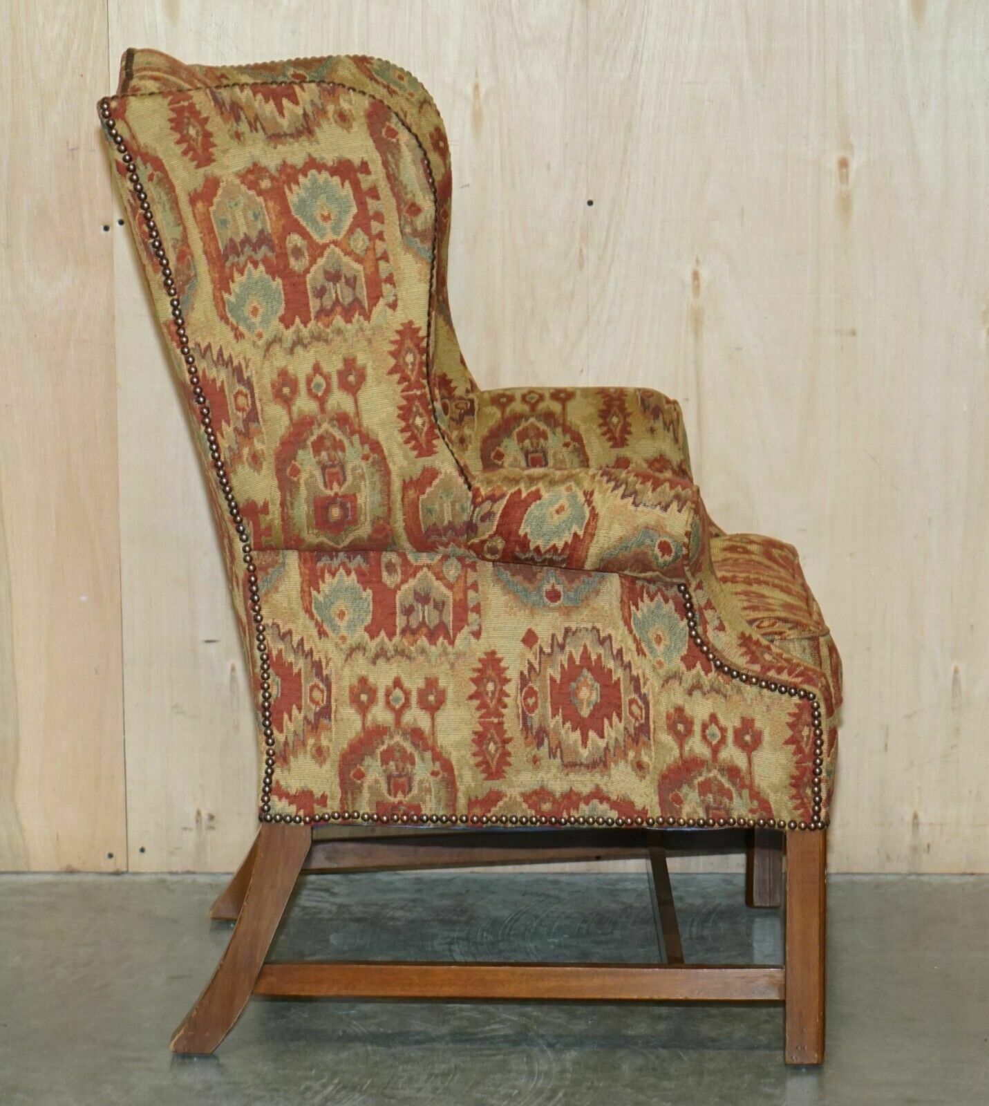 3850.0 Pair Of Lovely George III Style Wingback Armchairs With Kilim Pattern Uphosltery photo