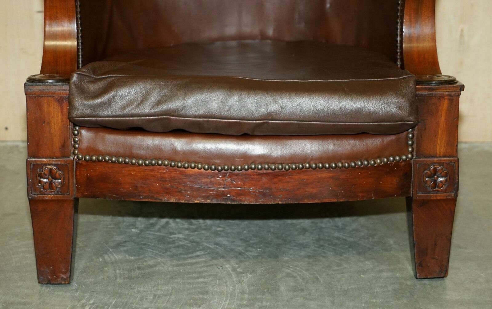 Antique Restored William IV Period Circa 1830 Wingback Brown Leather Armchair photo vintage