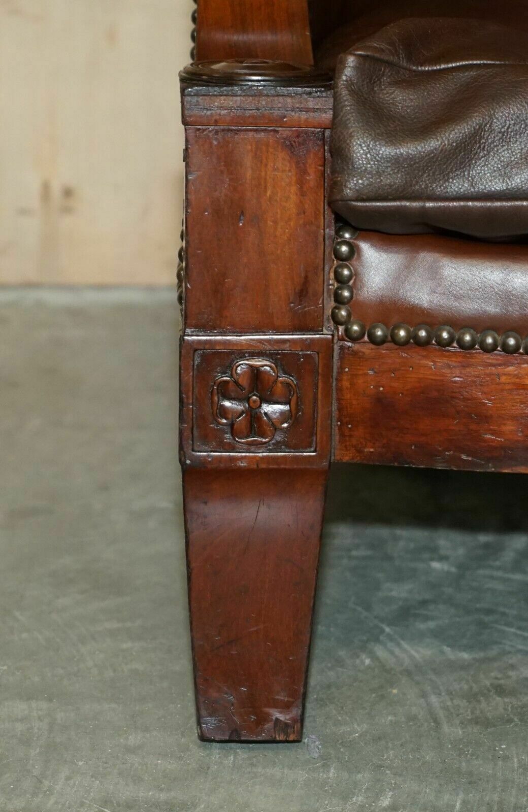 photo furniture Antique Restored William IV Period Circa 1830 Wingback Brown Leather Armchair