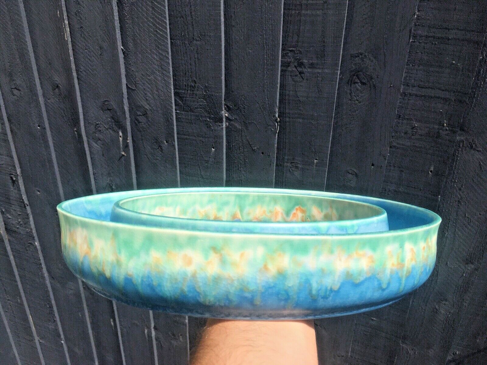 photo vintage Superb Art Deco Blue Green Dripglaze Flower Posy Dish Flower Trough Ring Vase