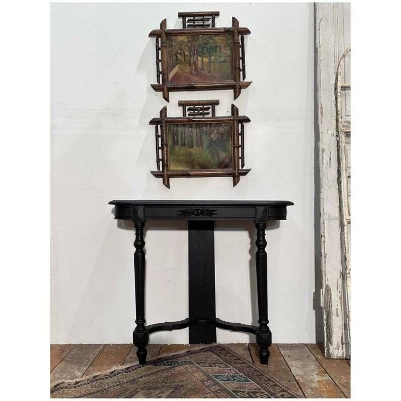 Antique French Console Table Overpainted In Annie Sloan Satin Black C.1900