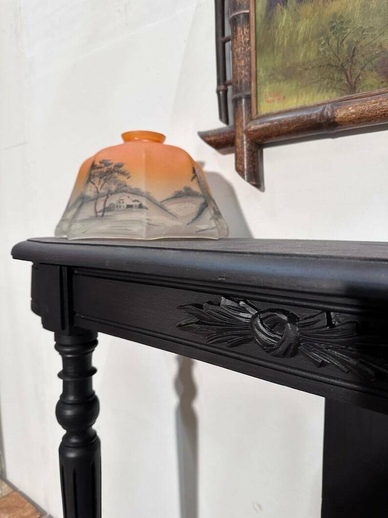 Antique French Console Table Overpainted In Annie Sloan Satin Black C.1900 photo 319.0
