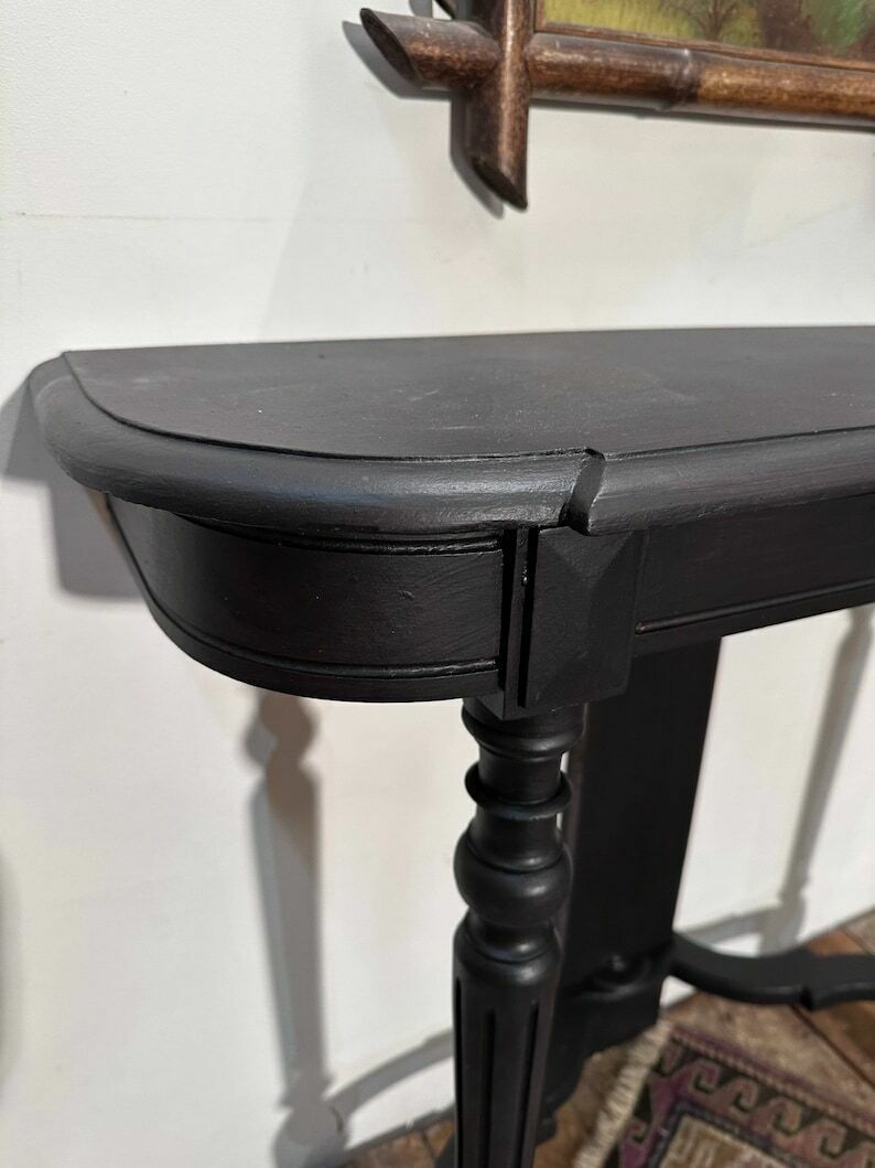 Antique French Console Table Overpainted In Annie Sloan Satin Black C.1900 photo vintage