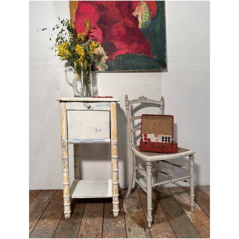 Belgian Faux Bamboo Bedside Cabinet W/ Original Paintwork C.1870
