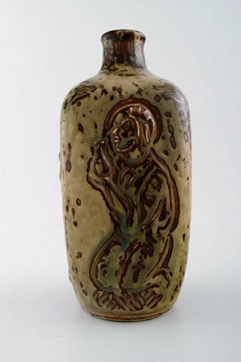 Royal Copenhagen Jais Nielsen Ceramic Vase, Sung Glaze. Biblical Motives photo for sale