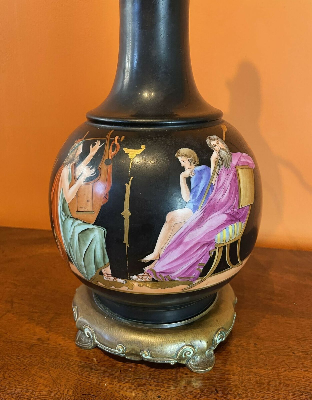 Victorian Greek Revival Porcelain Lamp In The Manner Of Samuel Alcock photo vintage