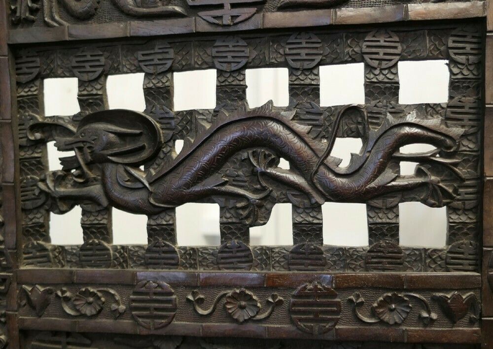 photo furniture Large Heavy 19th Century Carved Chinoiserie 4 Fold Screen