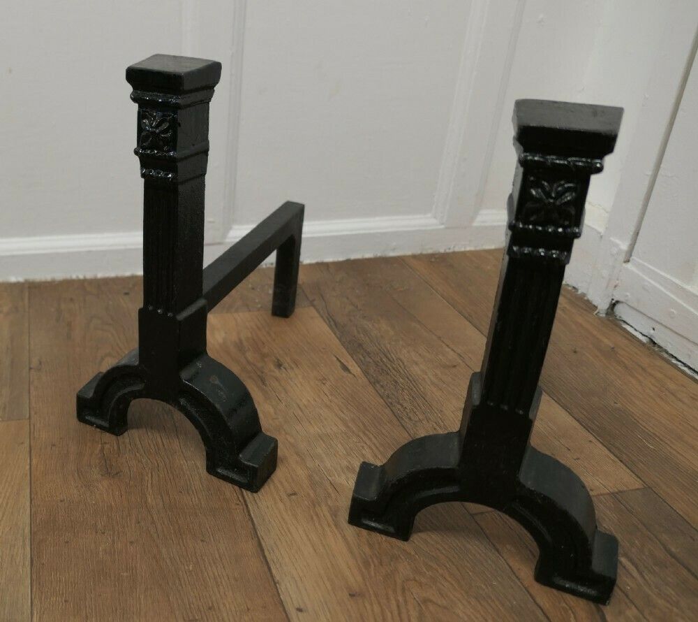 A Very Heavy Pair Of 19th Century Iron Andirons Or Fire Dogs photo for sale