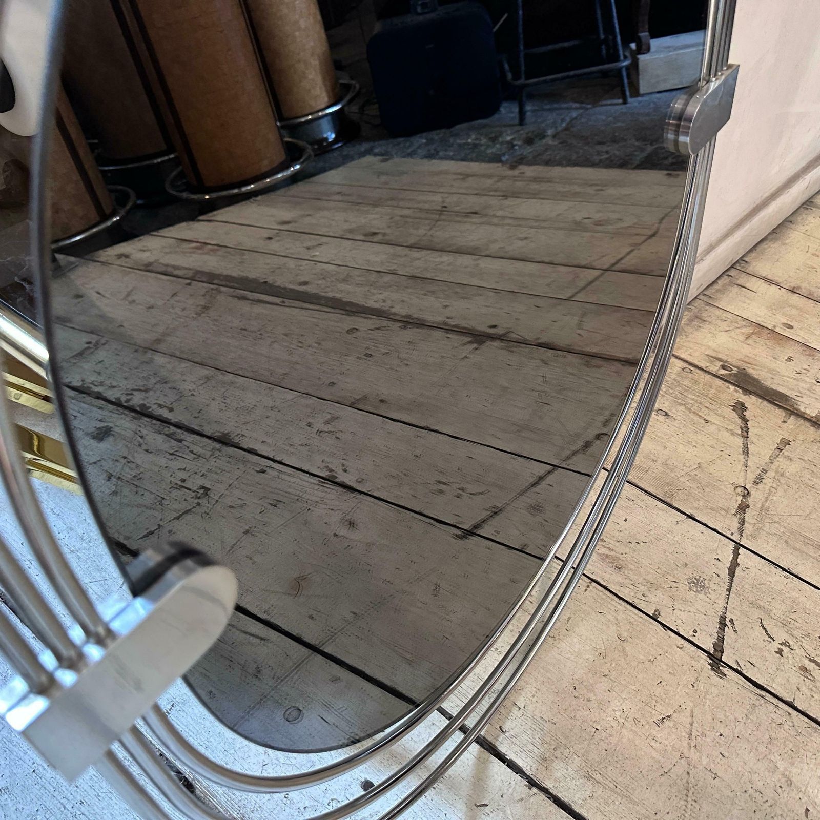1970s Space Age Steel And Smoked Glass Oval Italian Wall Mirror photo buy