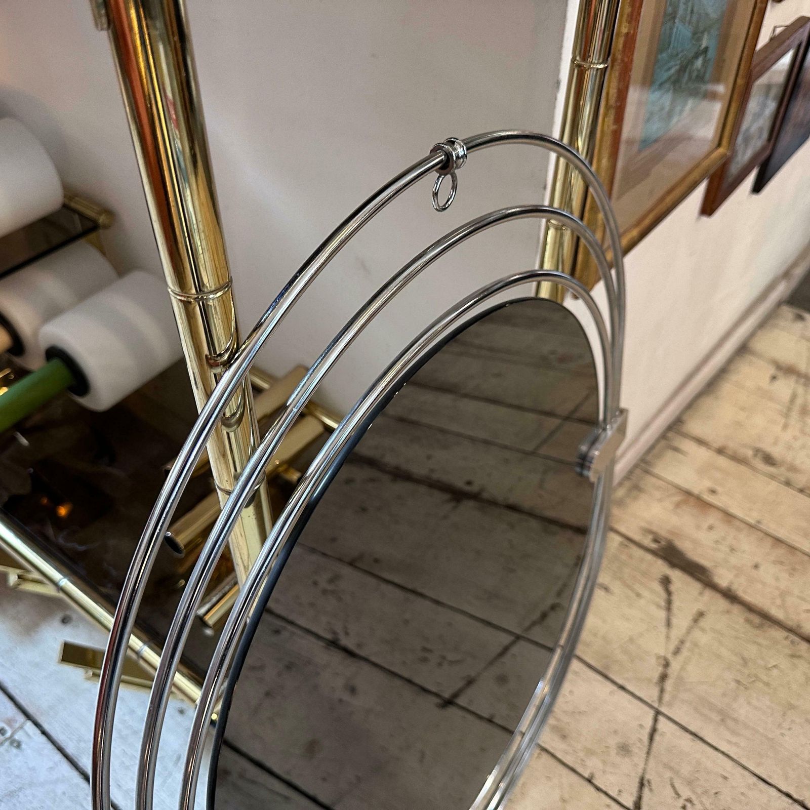 Home Decor 1970s Space Age Steel And Smoked Glass Oval Italian Wall Mirror photo
