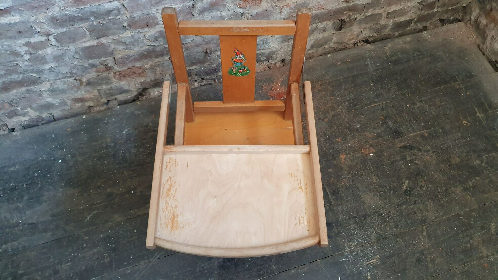 Vintage Retro Child’s Chair With Lift Over Eating Surface. Quirky Plant Stand. photo Furniture
