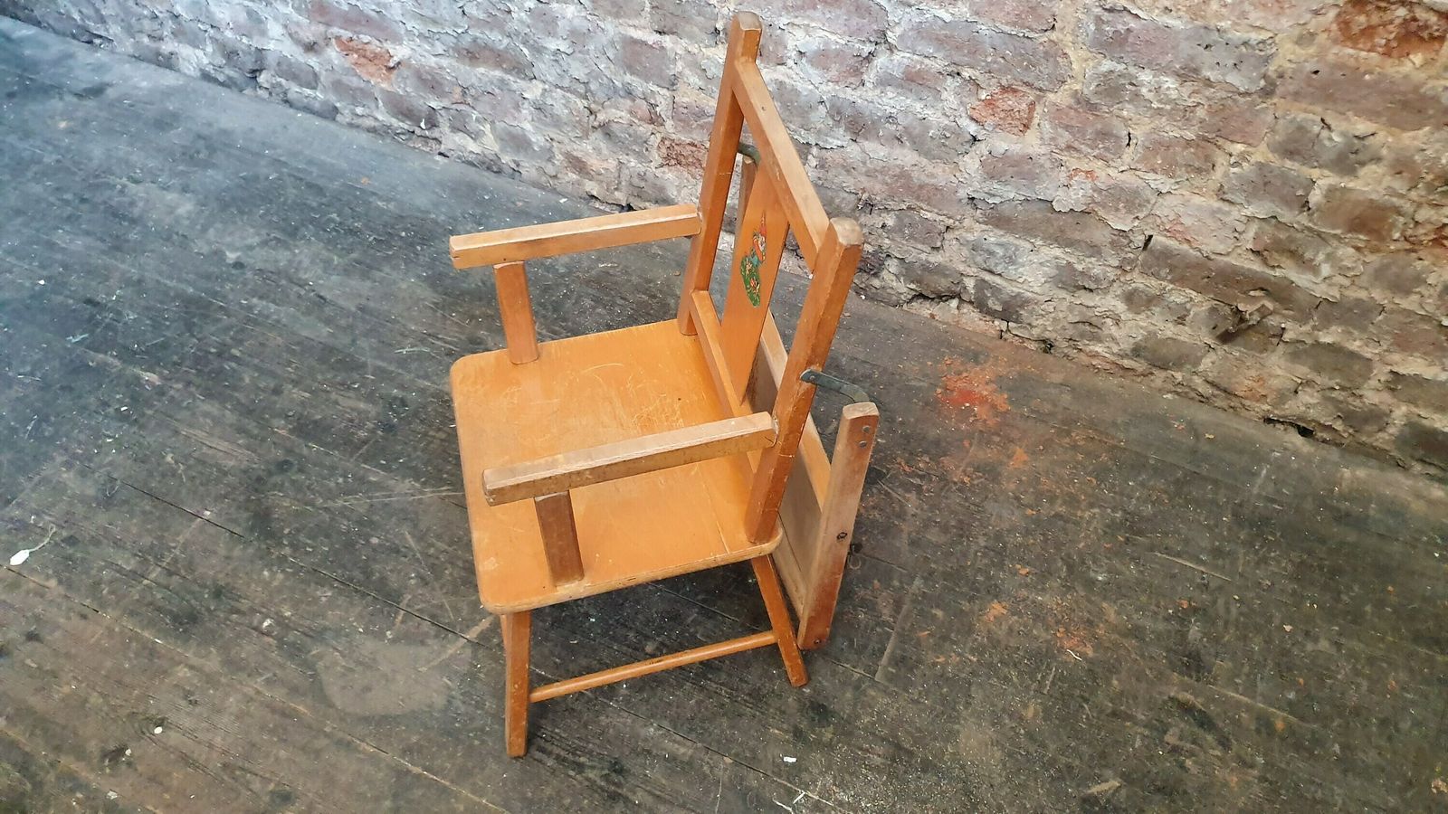 Vintage Retro Child’s Chair With Lift Over Eating Surface. Quirky Plant Stand. photo vintage