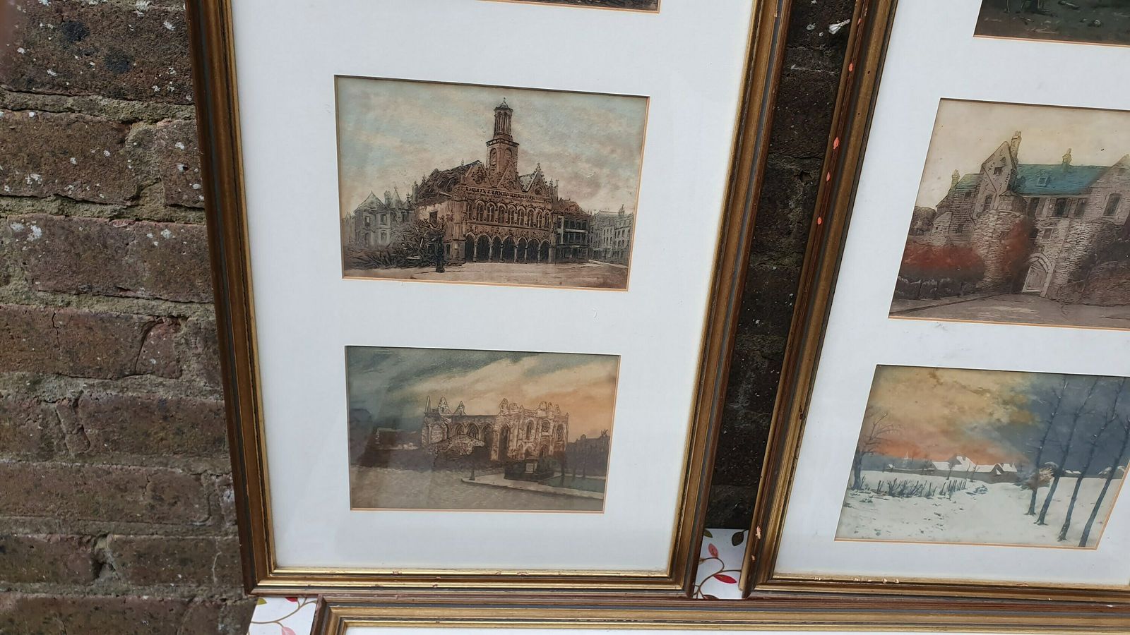 Vintage World War One Colour Art Prints Building Damage Winter France Europe Triple Mount Matching Frames photo 145.0
