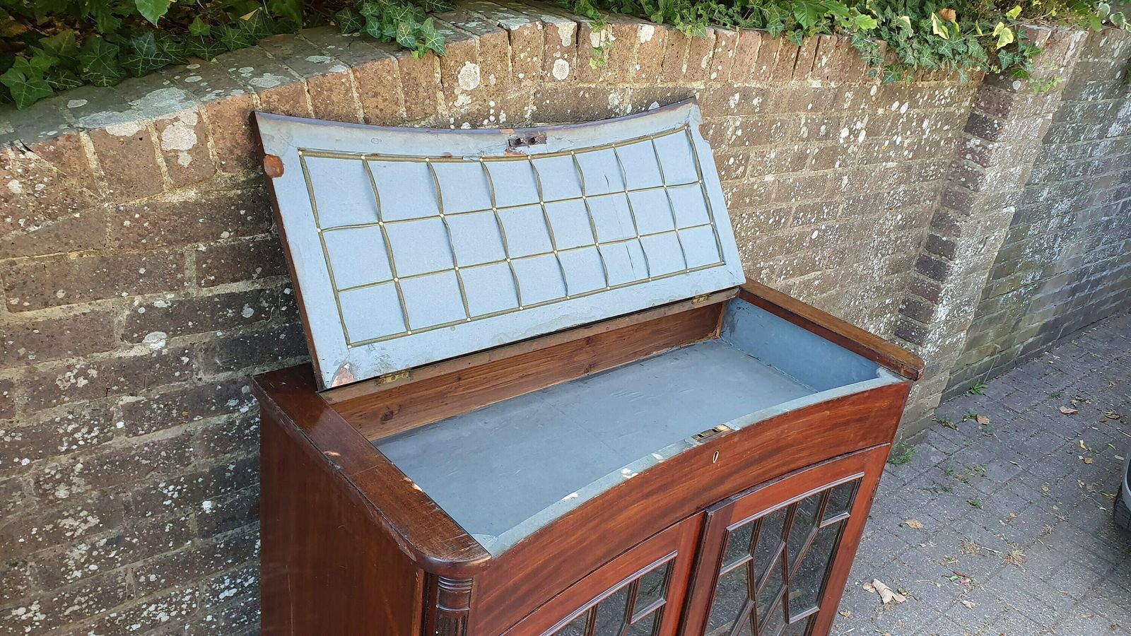 Rare Vintage Victorian Glazed Glass Cupboard With Box Compartment To Top Entryway Furniture. photo vintage