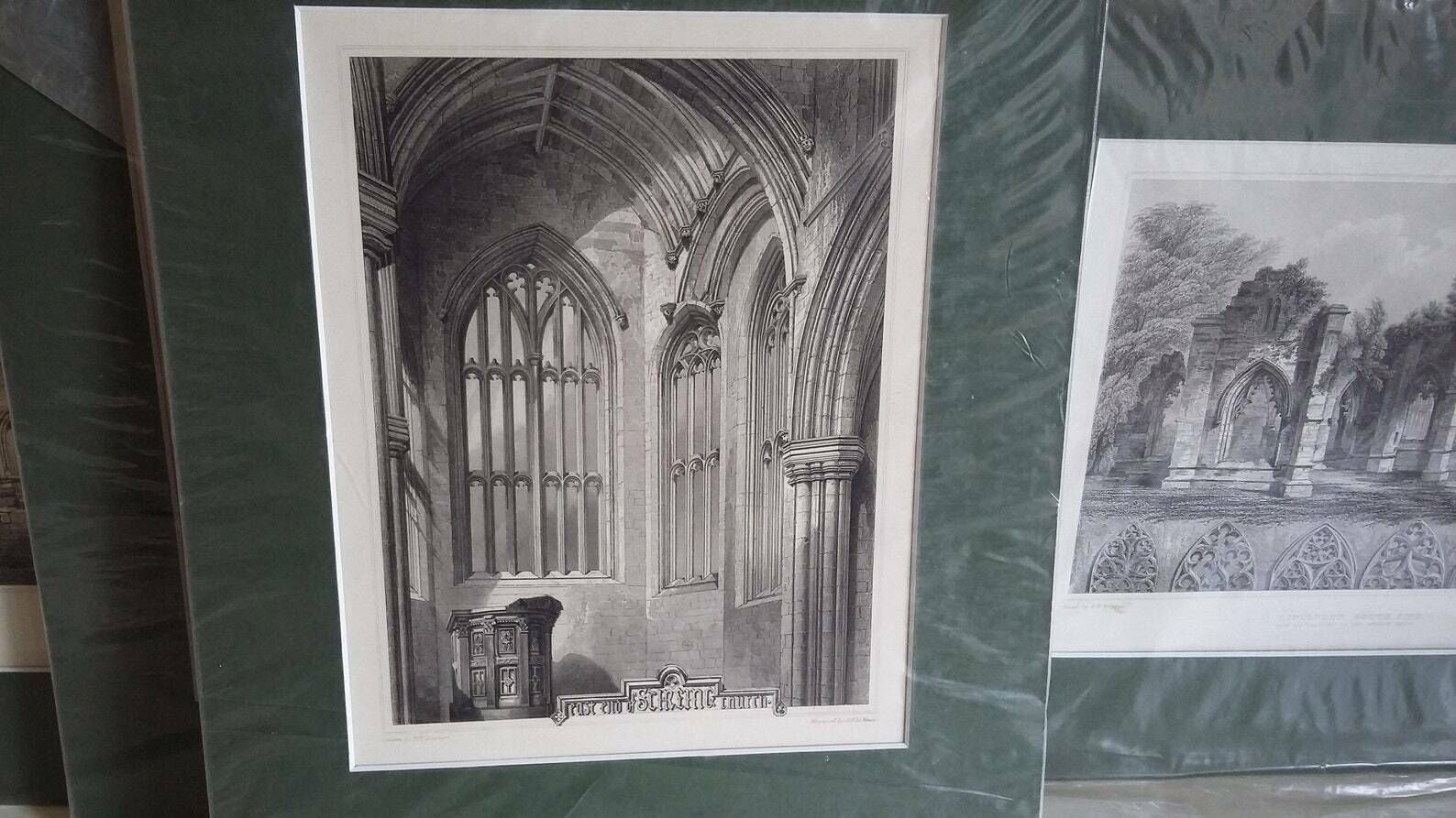 photo furniture Large Genuine Vintage Mounted Engraved Prints Architecture Castle Chapel Church Cathedral Places Of Interest Scotland