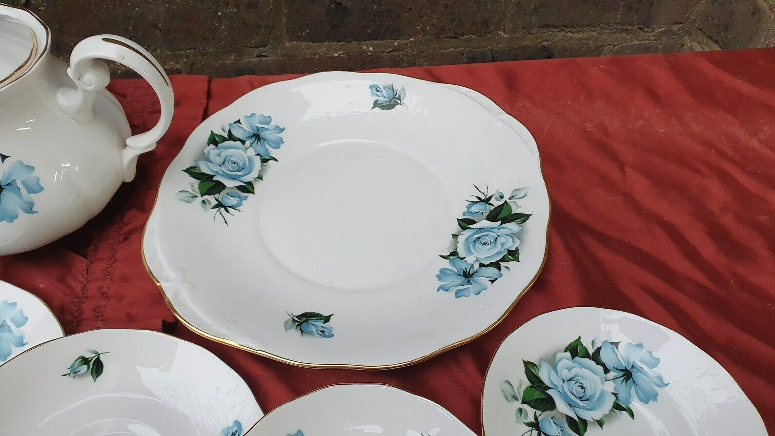 Tea Party! Vintage Gainsborough Bone China Complete Tea Set Pot Milk Jug Cups Saucers Plates Cake Dish Sugar Bowl photo furniture