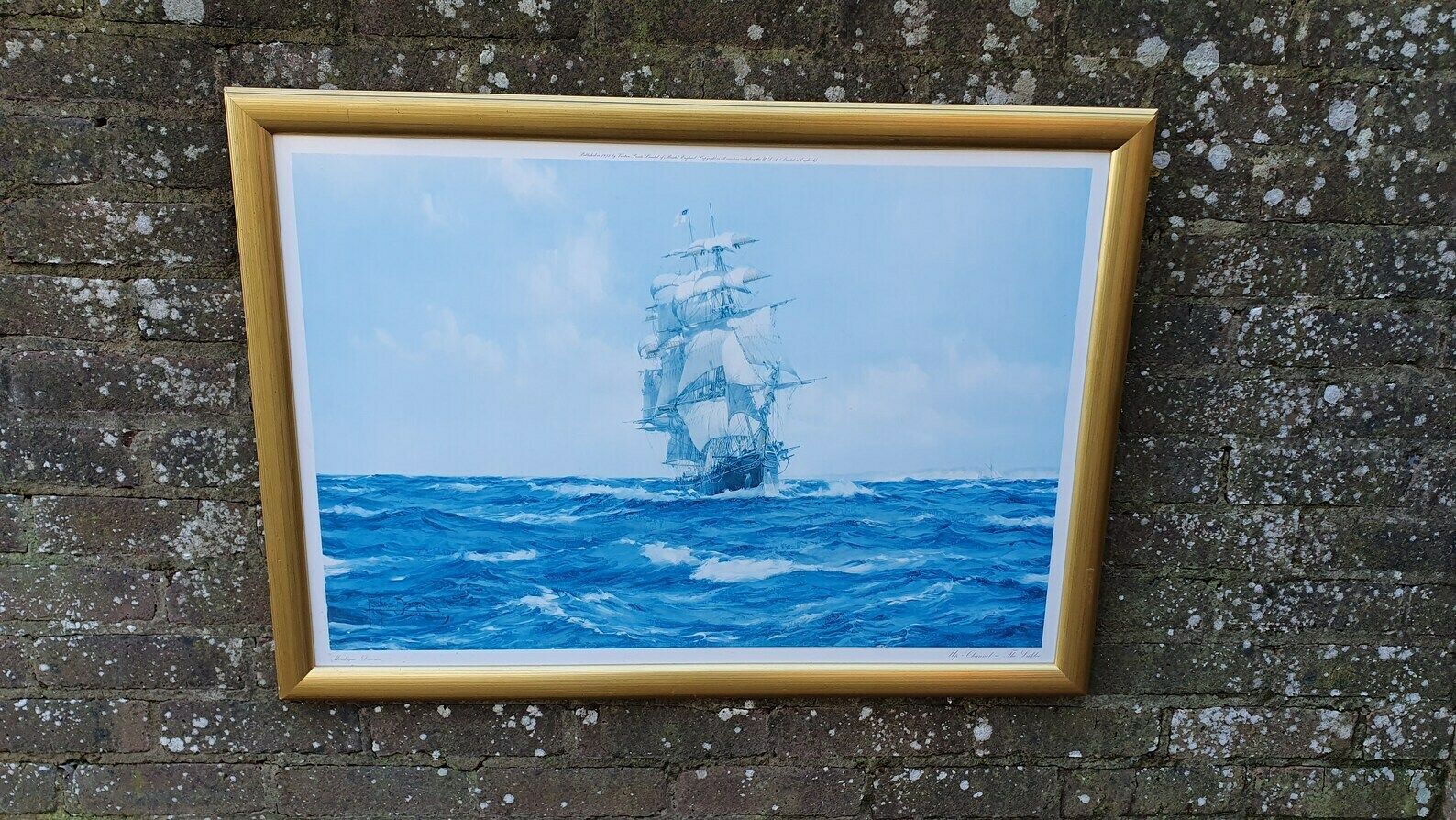 Large Vintage Print Of Ship Up Channel, The Lahloo Print By Montague Dawson C1973