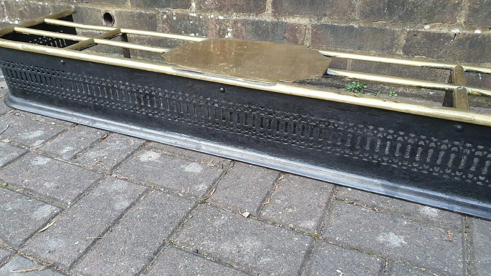 Large Victorian Brass And Iron Fender Fire Curb Fireplace photo vinterior