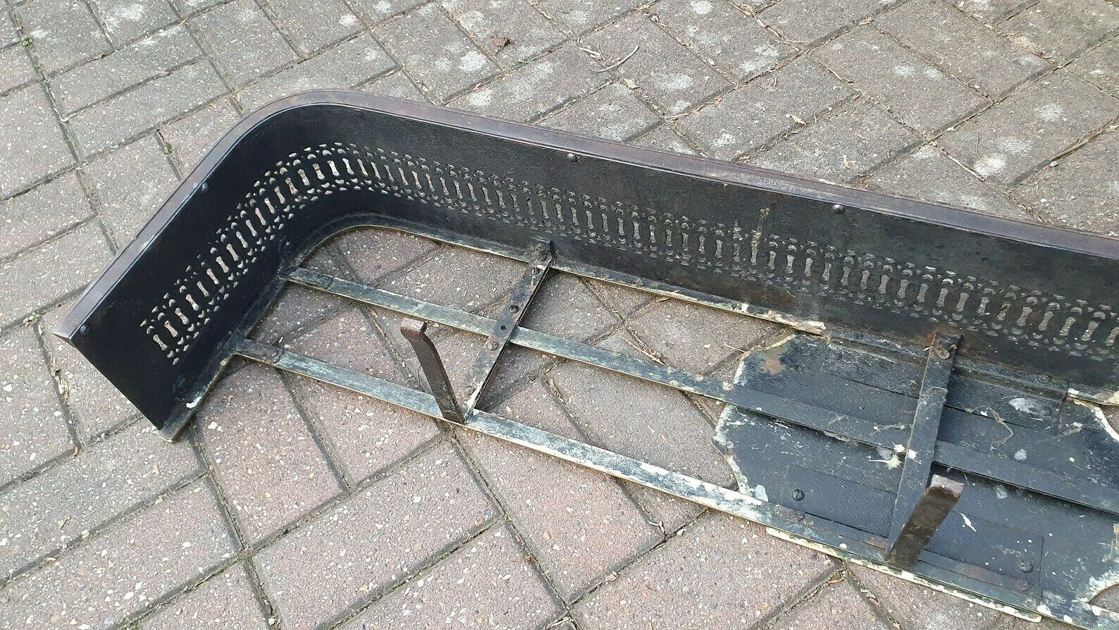 photo for sale Large Victorian Brass And Iron Fender Fire Curb Fireplace