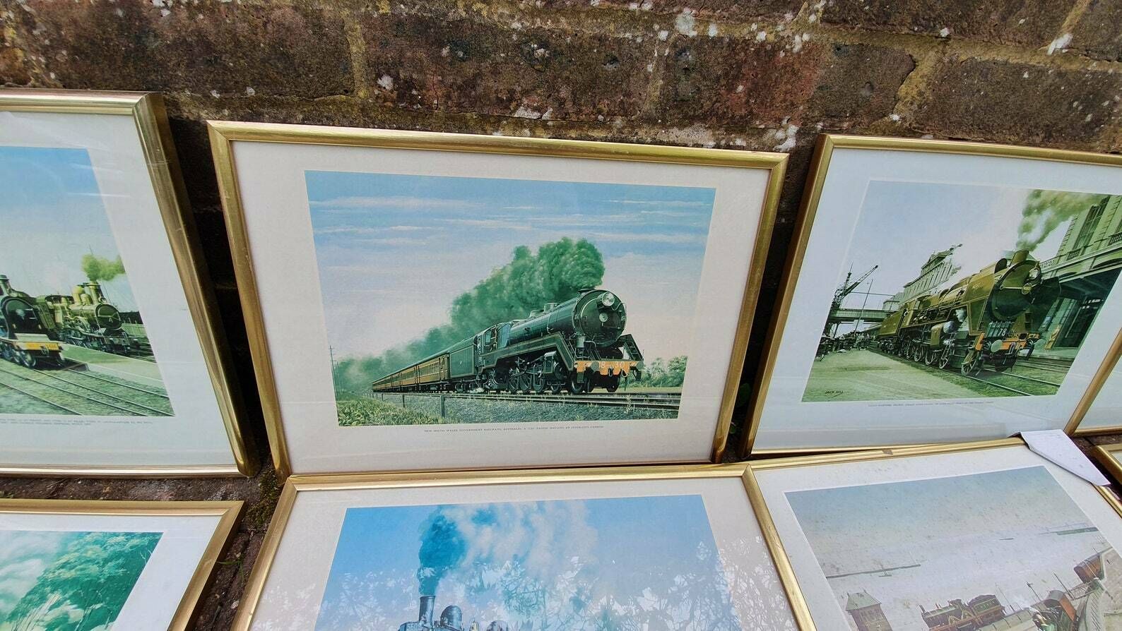 Set Of 8 Jack Hill Large Steam Engine Railway Prints International Railways, Including S And E Africa French Canada Australia Uk Belgium photo for sale