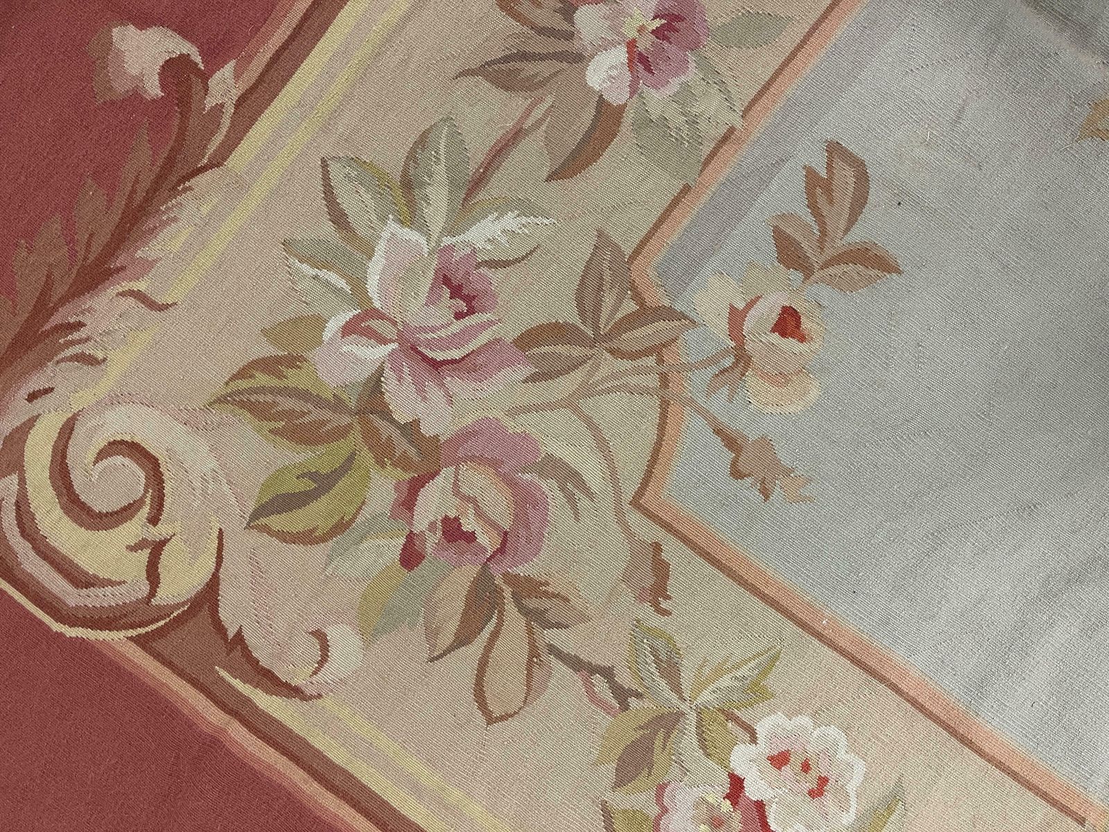 Handmade Carpet Blush Pink Blue Aubusson Rug, Extra Large Wool Tapestry Rug photo vinterior