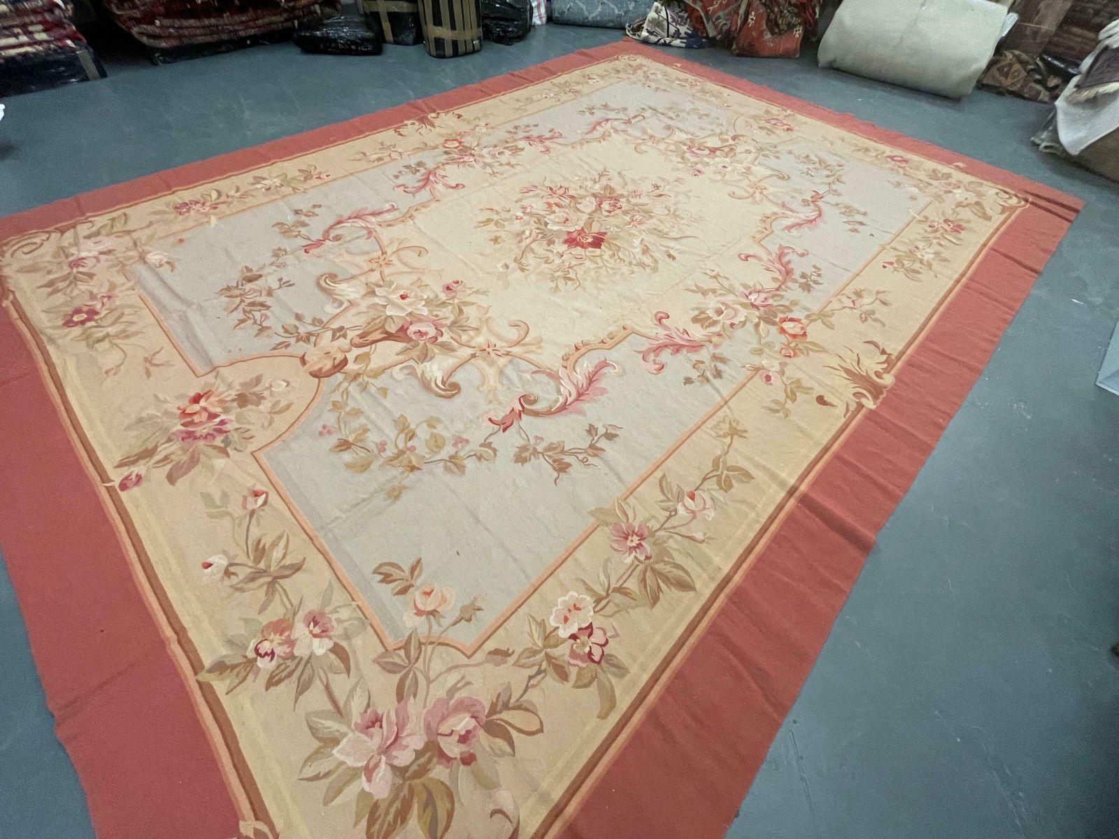 photo for sale Handmade Carpet Blush Pink Blue Aubusson Rug, Extra Large Wool Tapestry Rug