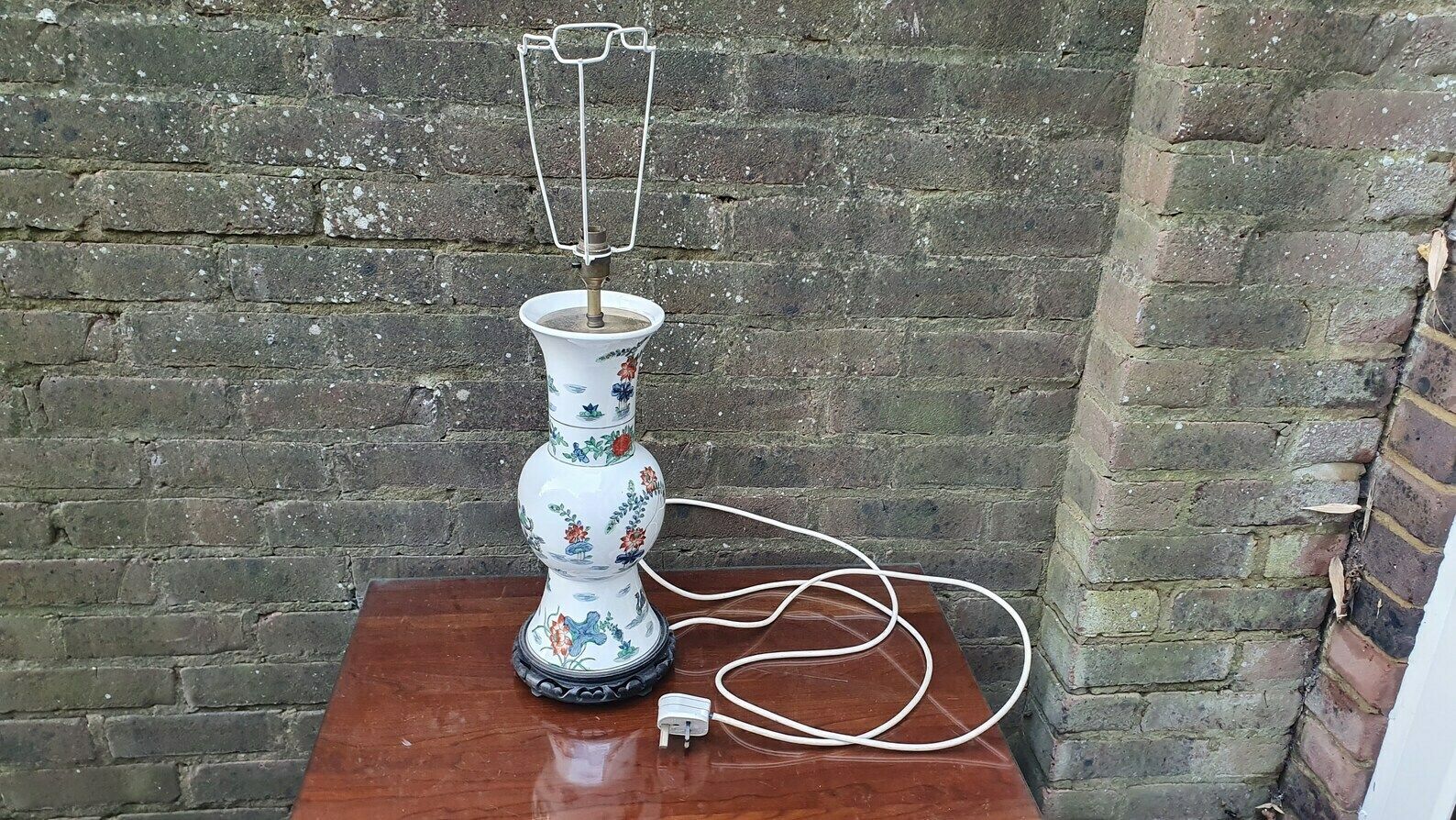Oriental Style Ceramic And Wood Bedside Table Lamp Working Marks And Spencer Ducks Floral Foliage.