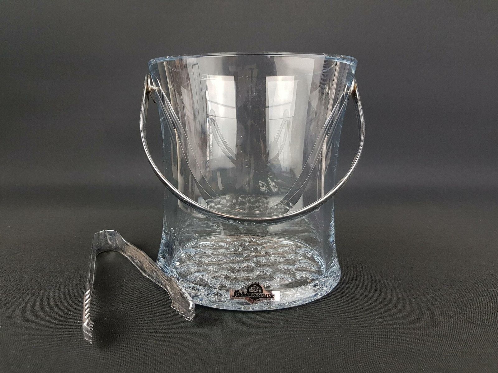 Vintage Clear Strombergshyttan Swedish Crystal Glass Ice Bucket With Bubble Decor By Gerda Stromberg G32 Scandinavia 1967