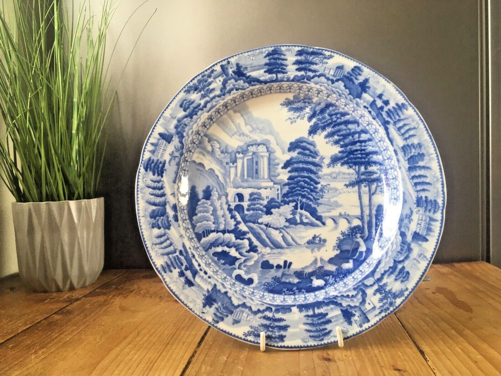 Antique C1820 John And Richard Riley Claude Lorrain Blue And White Cabinet Plate