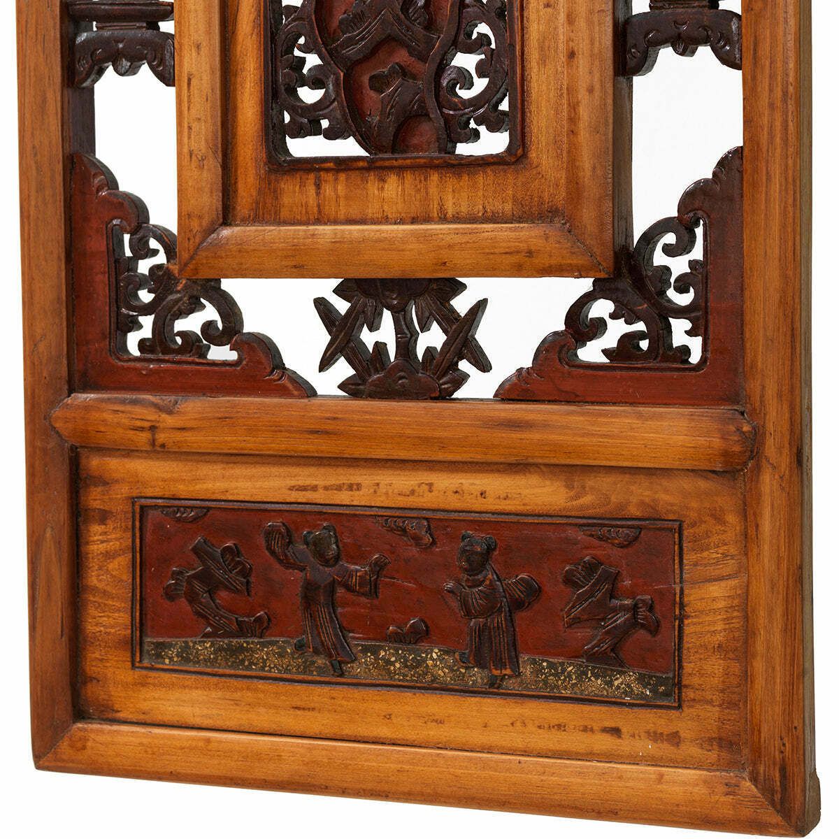 Pair Of Antique Carved Window Panels, Natural And Red photo Home Decor