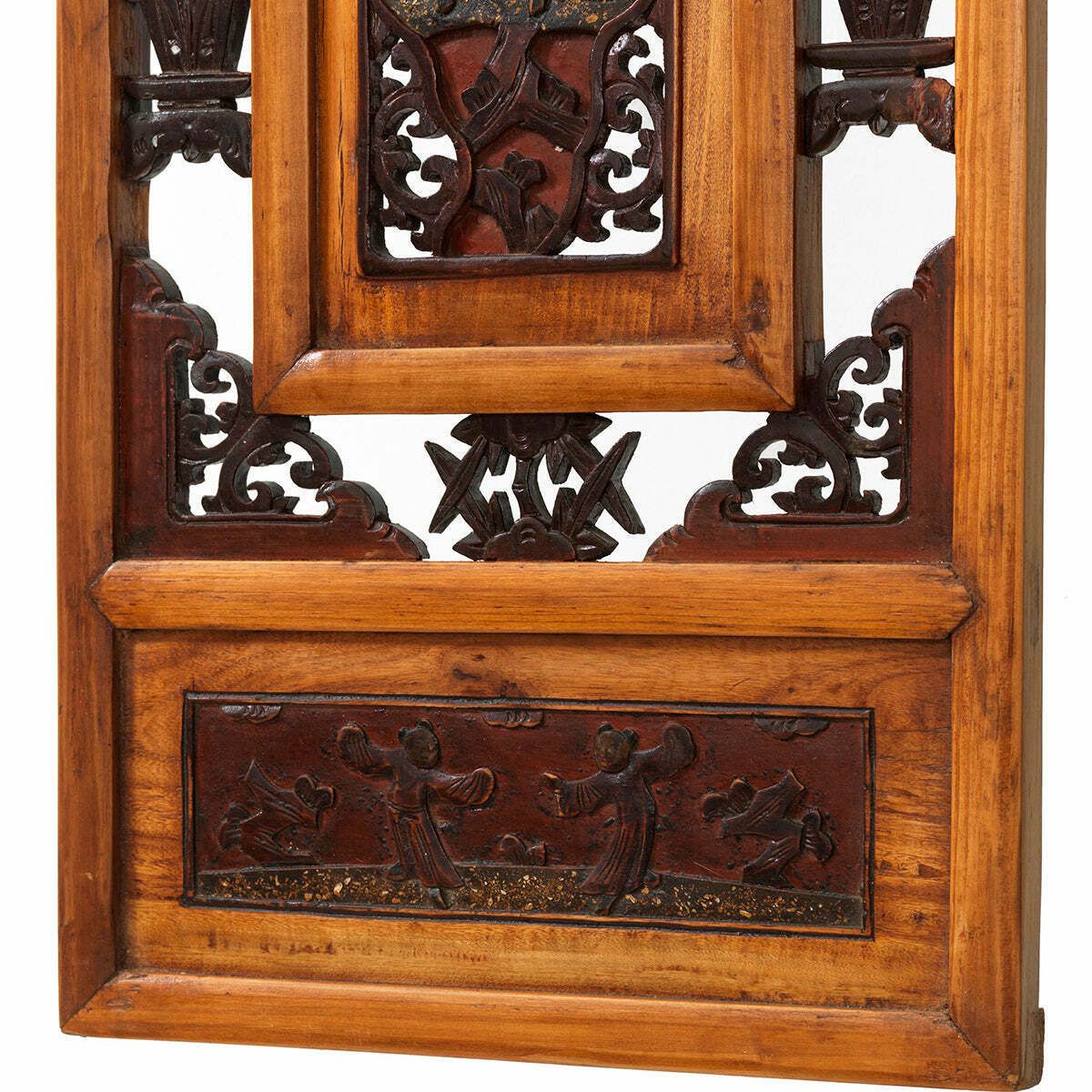 Pair Of Antique Carved Window Panels, Natural And Red photo buy