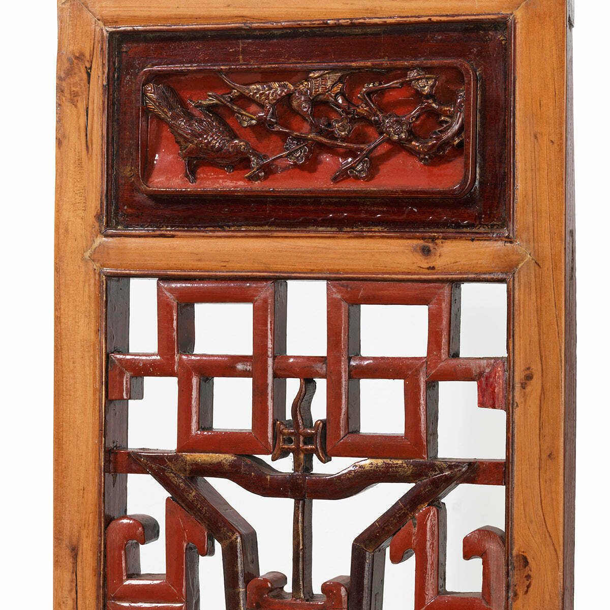 Pair Of Tall Lattice Window Panels, Natural And Red photo Home Decor