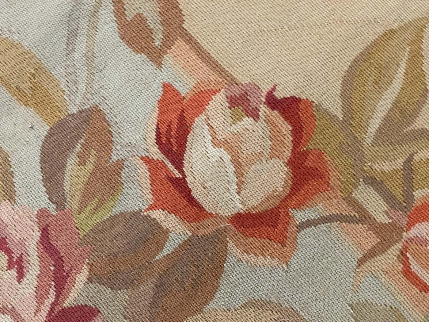 photo vintage Antique Carpet Burgundy Beige Aubusson Rug, Extra Large Wool Tapestry Rug