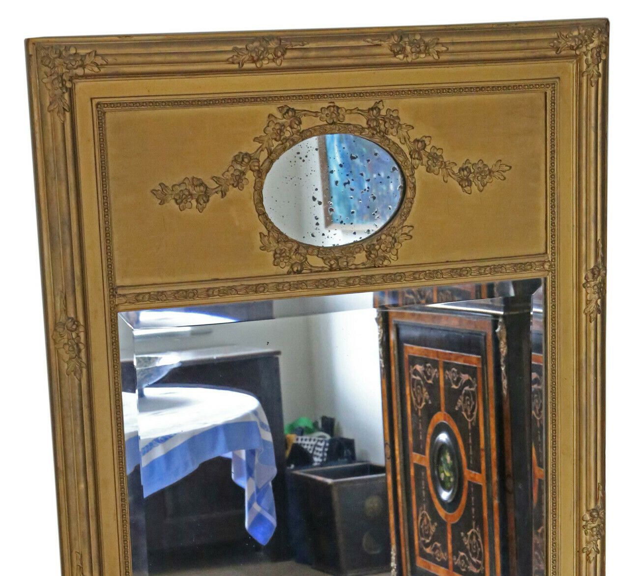 Antique C1900 Large Quality Gilt Floor Wall Overmantle Trumeau Mirror