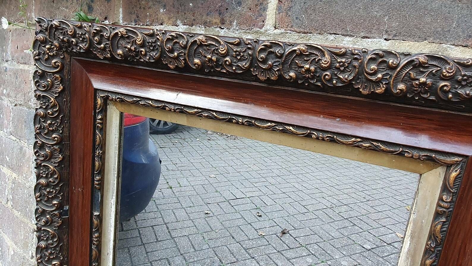 Distressed Edwardian Decorative Wall Mirror Maroon And Gold Shabby Chic photo vinterior