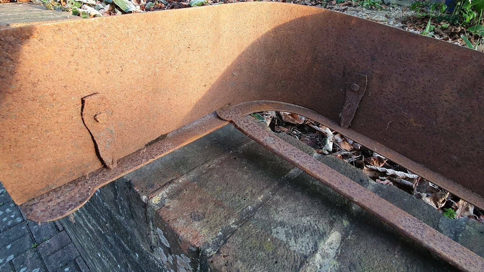 photo furniture Late Victorian Vintage Metal Fender Fire Curb Fireplace Trivet