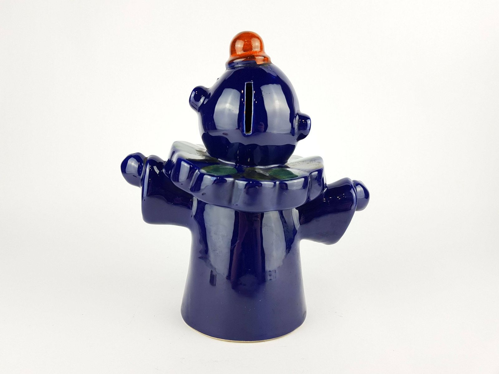 Vintage Alla Moda Blue Clown Money Bank Italian Pottery 1960 70s photo for sale