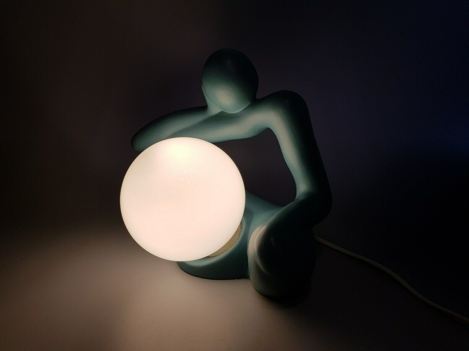 Vintage Lichtamik Germany Green Minimalist Table Lamp Sitting Figurine Germany 1980 90s photo 290.0