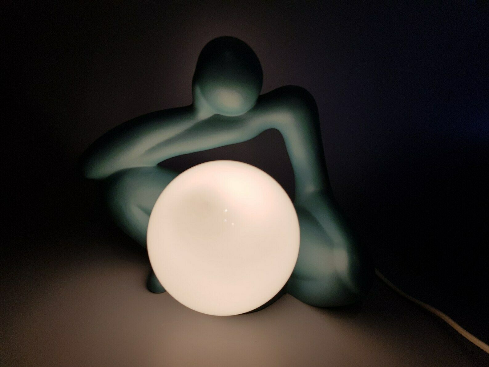 Vintage Lichtamik Germany Green Minimalist Table Lamp Sitting Figurine Germany 1980 90s photo vinterior